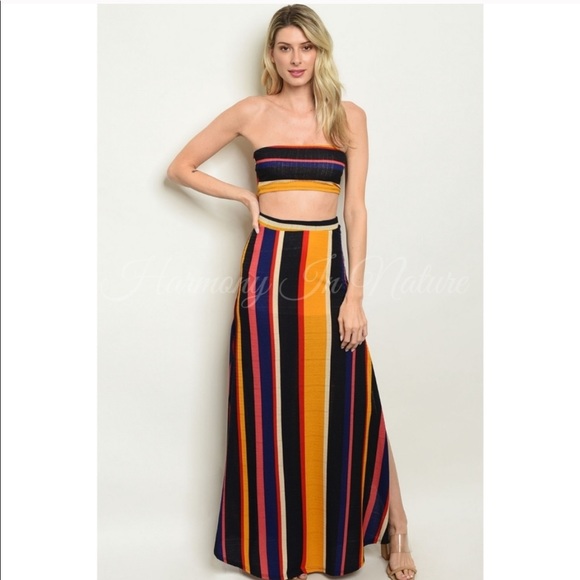 Striped Top and Maxi Skirt Set - Picture 2 of 6